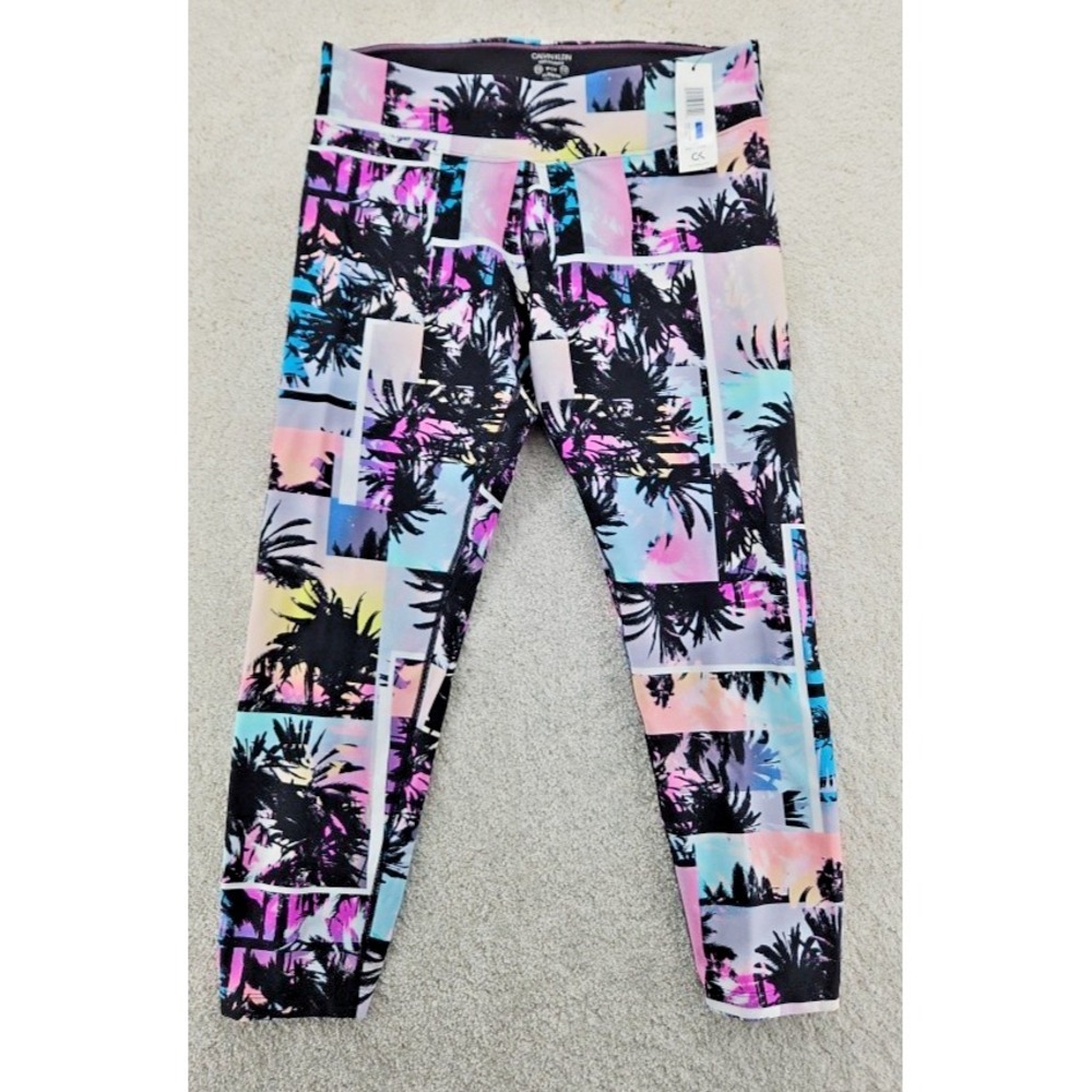 Calvin Klein Performance Women's Palm Tree Workout Pants – Wicking, Size XL NWT